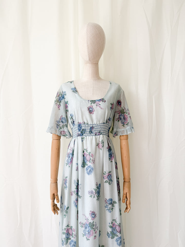 Pretty 1970s Floral Cotton Maxi Dress