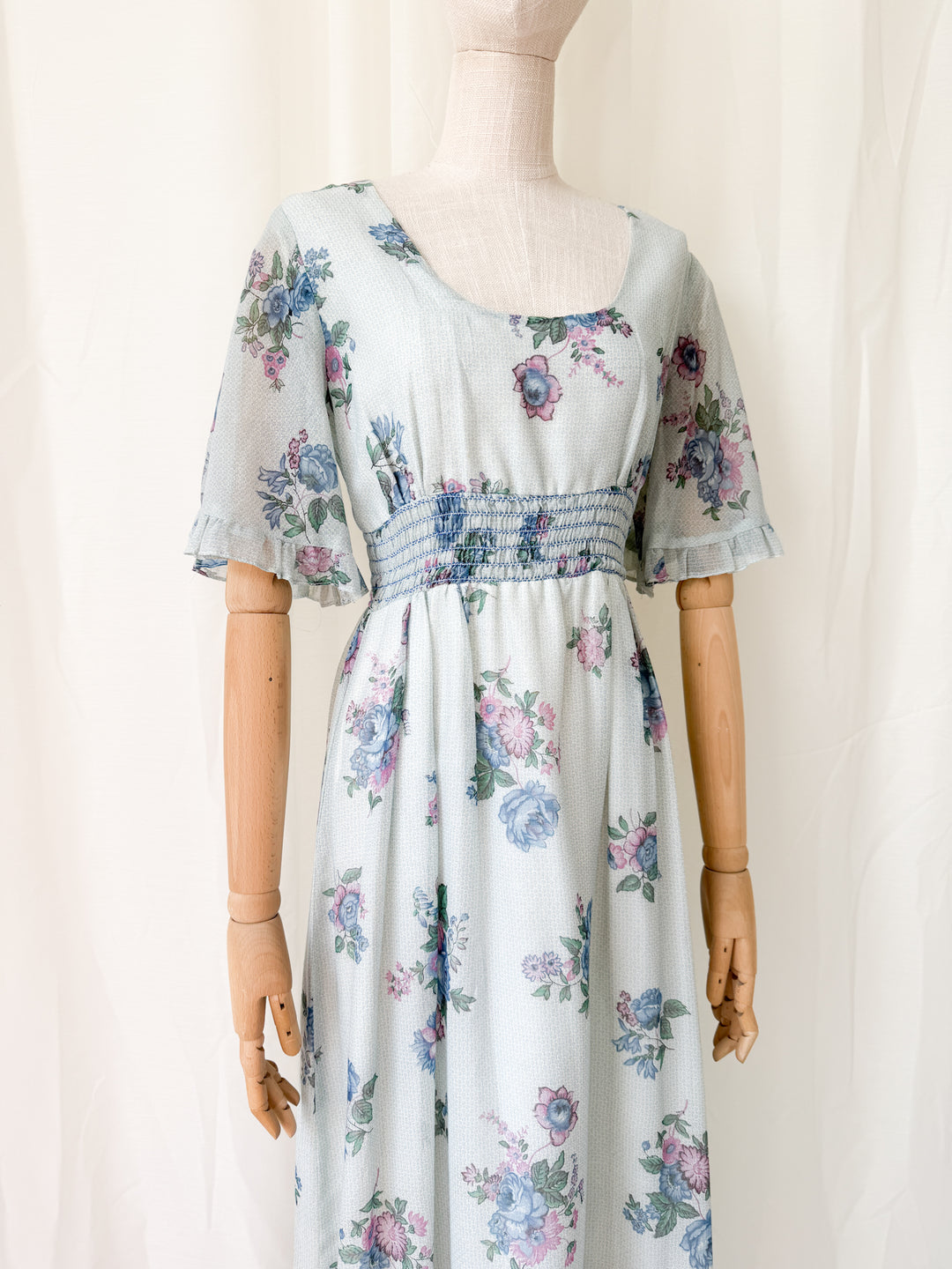 Pretty 1970s Floral Cotton Maxi Dress