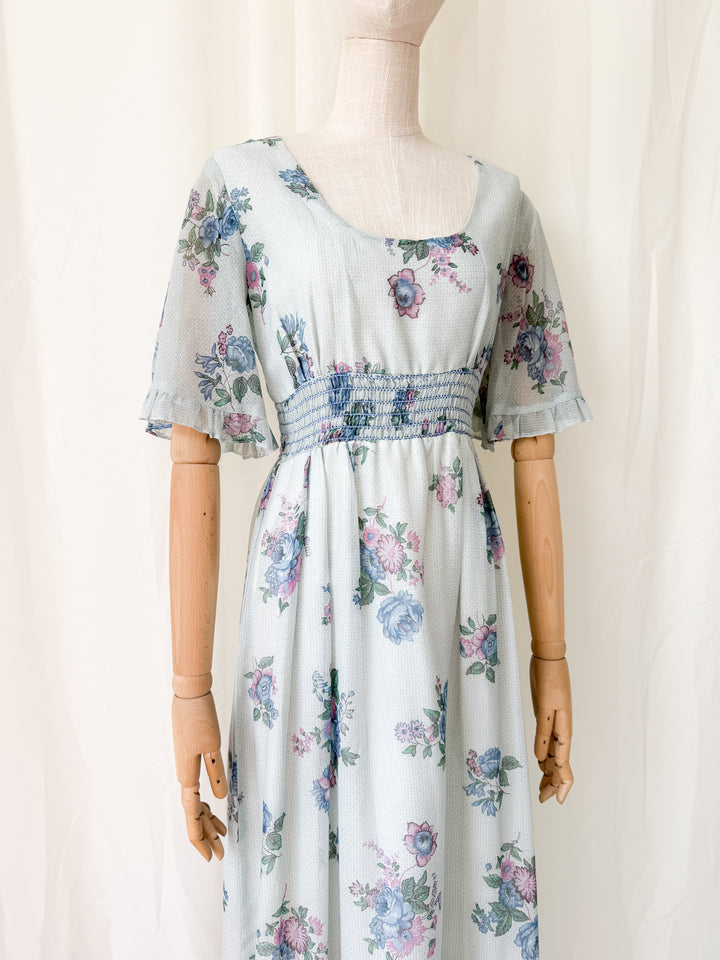 Pretty 1970s Floral Cotton Maxi Dress