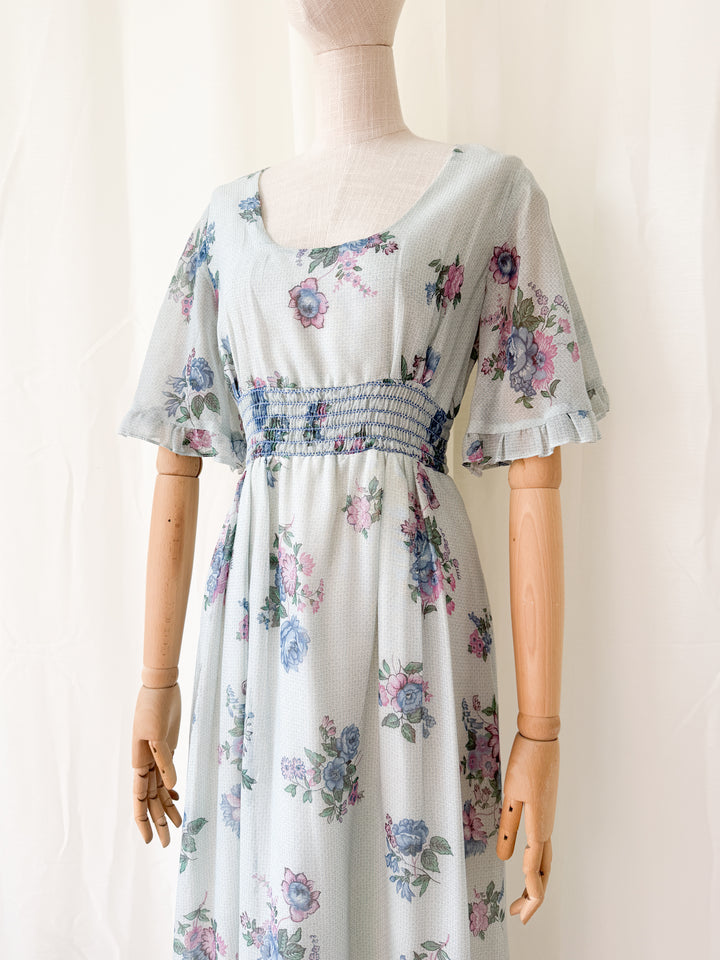 Pretty 1970s Floral Cotton Maxi Dress