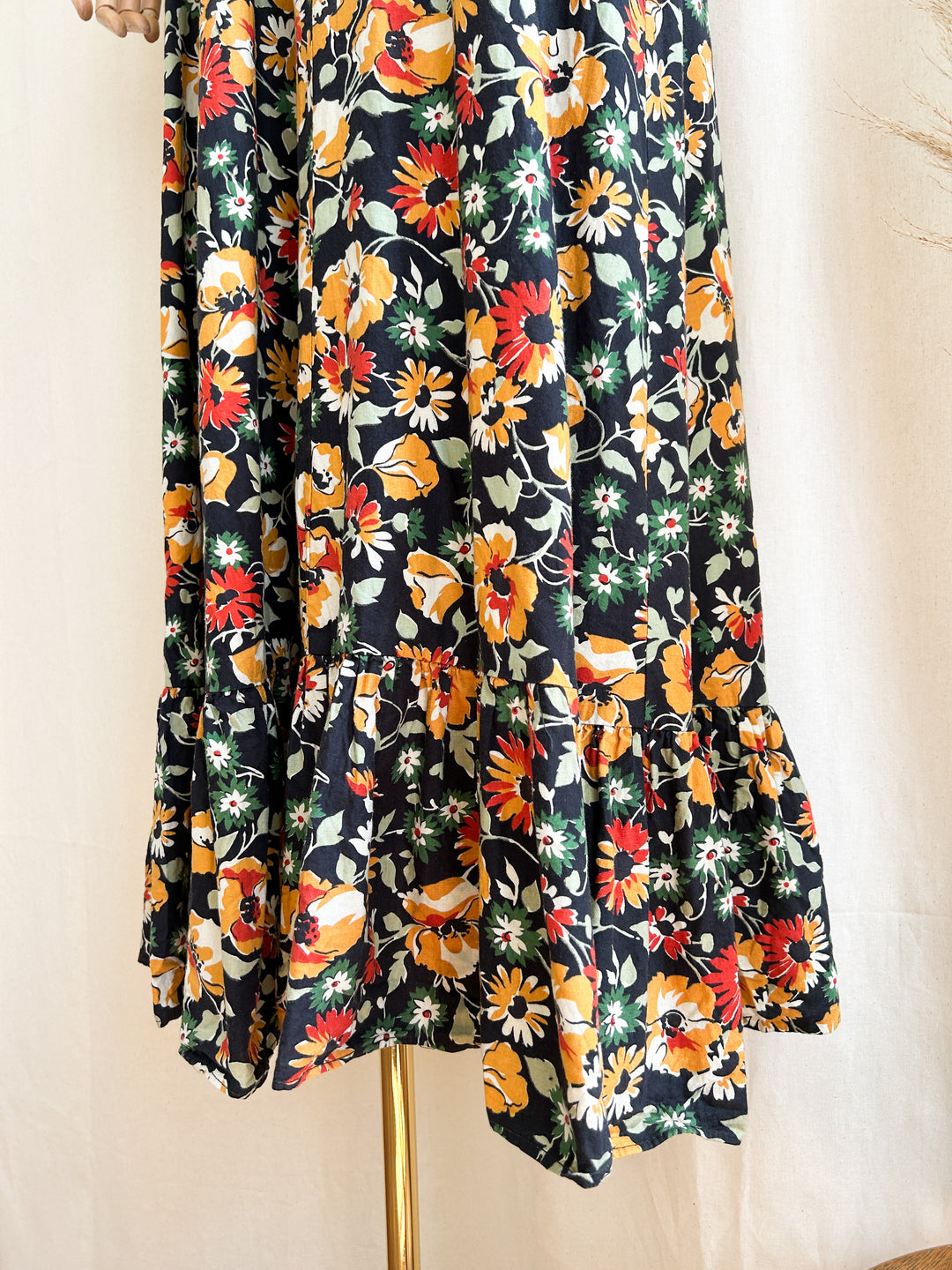 Insanely Beautiful 1970s Dark Floral Cotton Prairie Maxi Dress