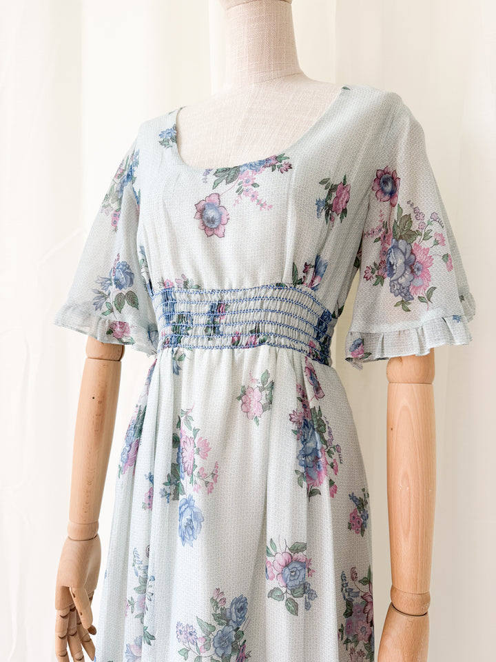 Pretty 1970s Floral Cotton Maxi Dress