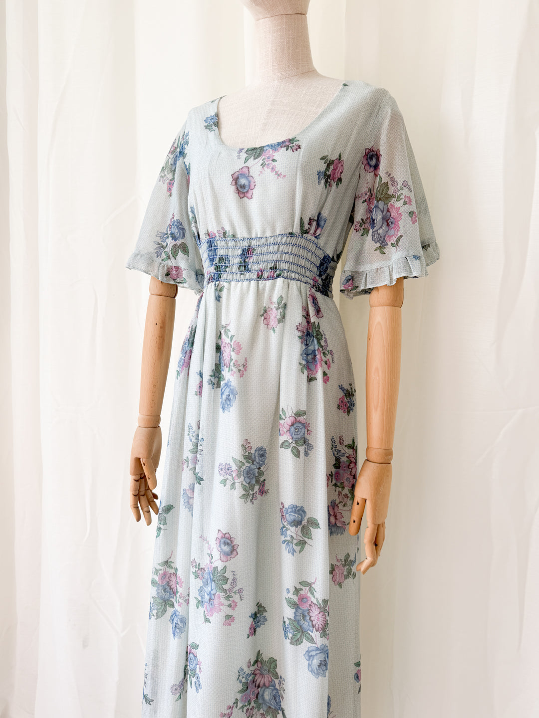 Pretty 1970s Floral Cotton Maxi Dress