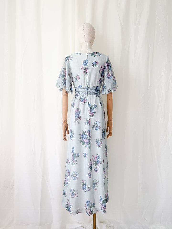 Pretty 1970s Floral Cotton Maxi Dress