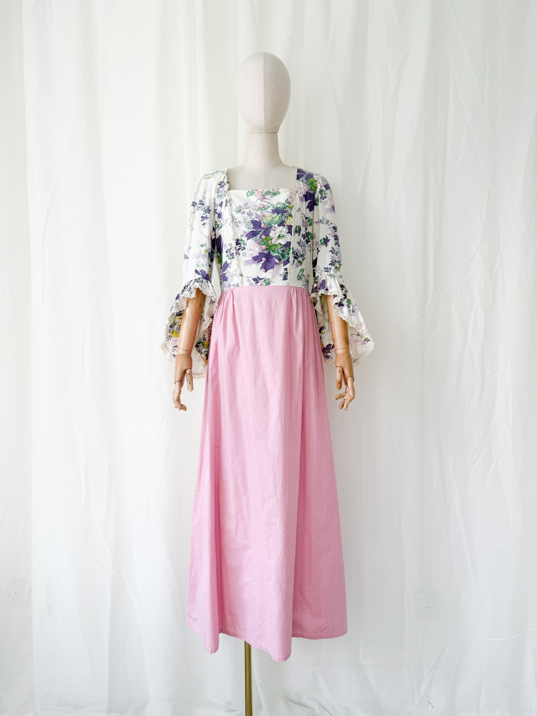 Divine Rare 1970s One of a Kind Floral Cotton Maxi Dress