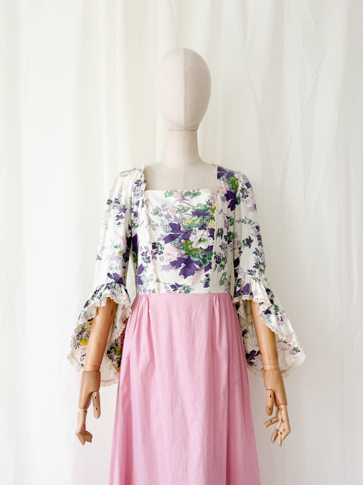 Divine Rare 1970s One of a Kind Floral Cotton Maxi Dress