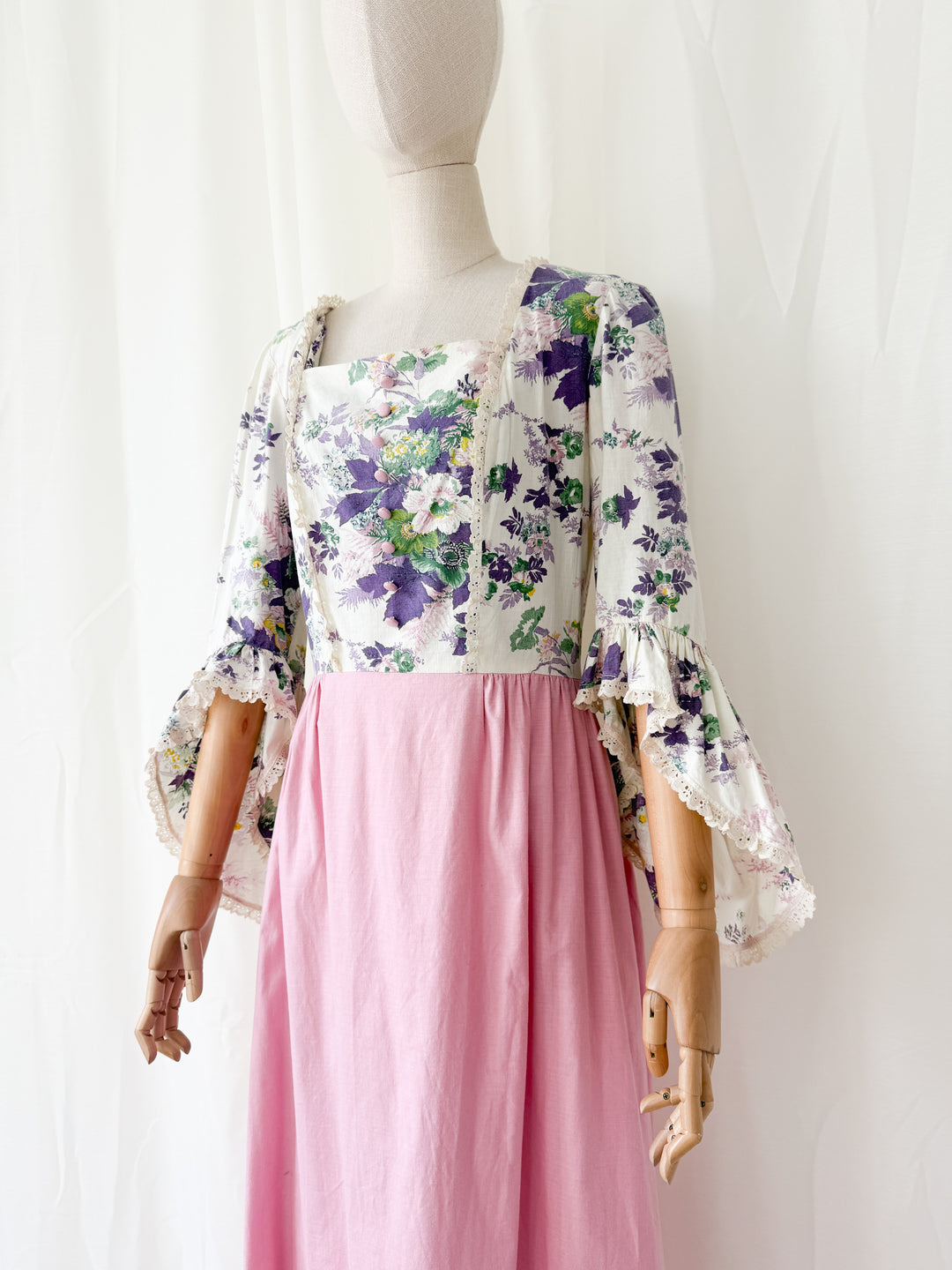 Divine Rare 1970s One of a Kind Floral Cotton Maxi Dress