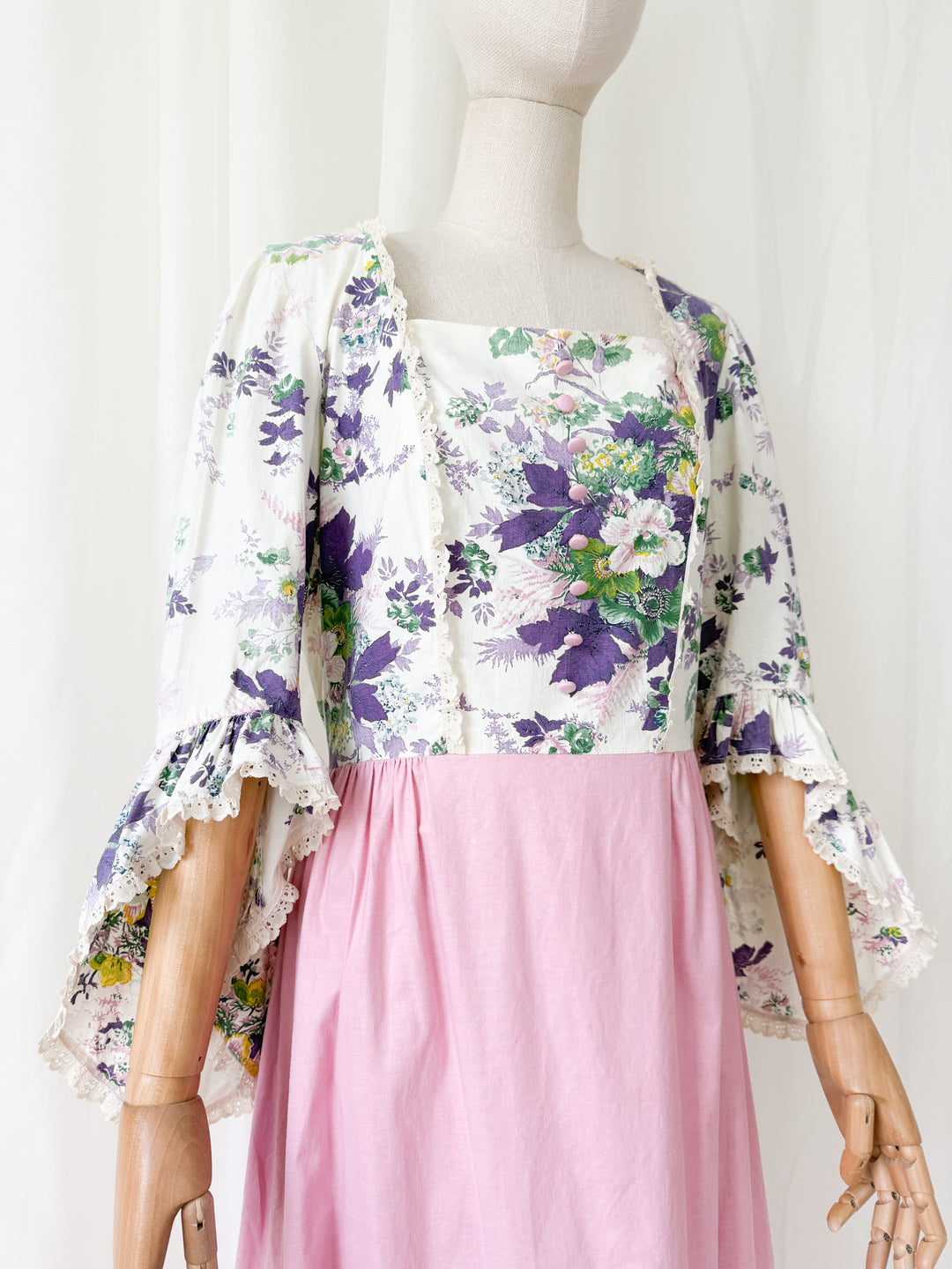 Divine Rare 1970s One of a Kind Floral Cotton Maxi Dress
