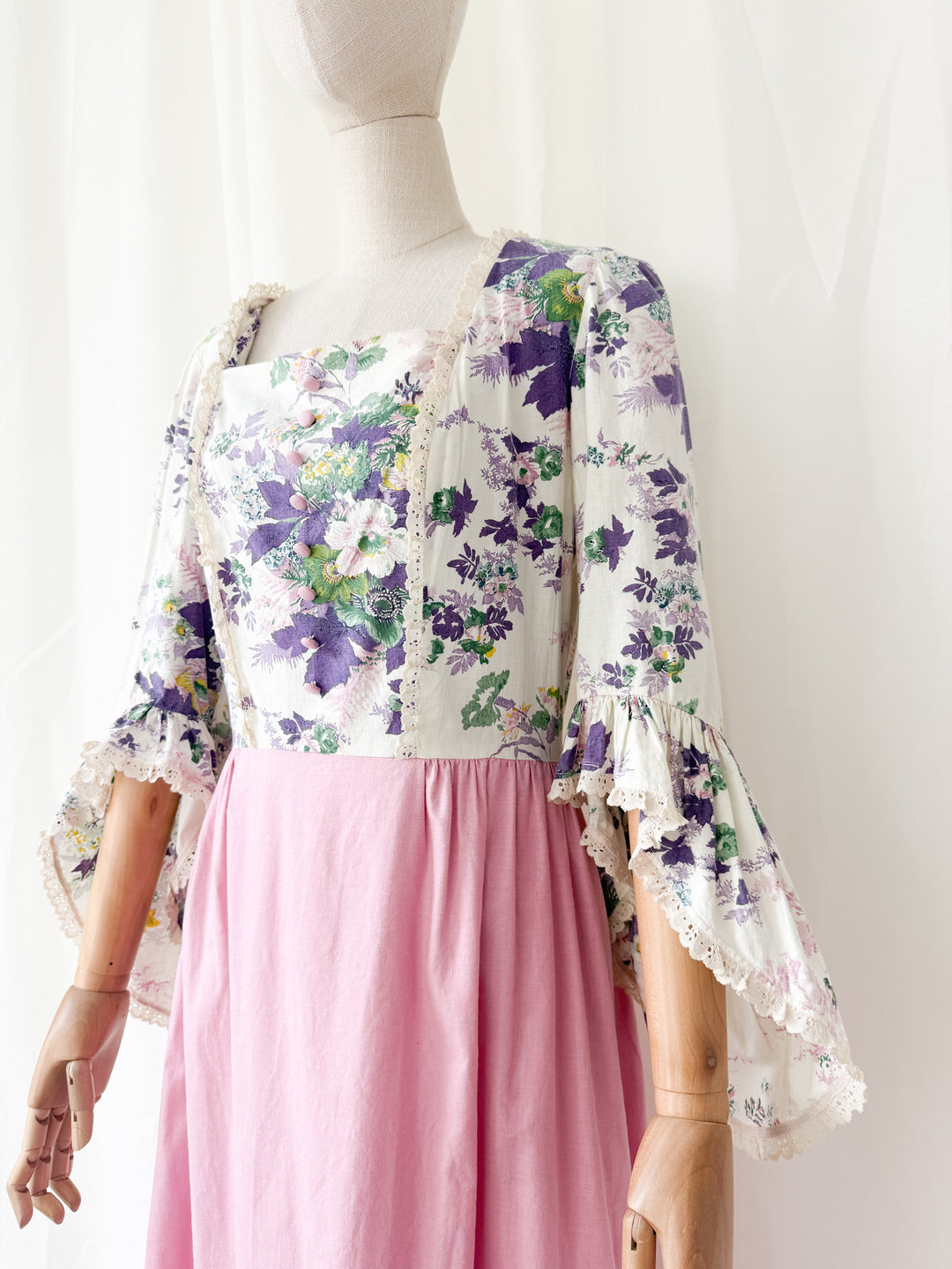 Divine Rare 1970s One of a Kind Floral Cotton Maxi Dress