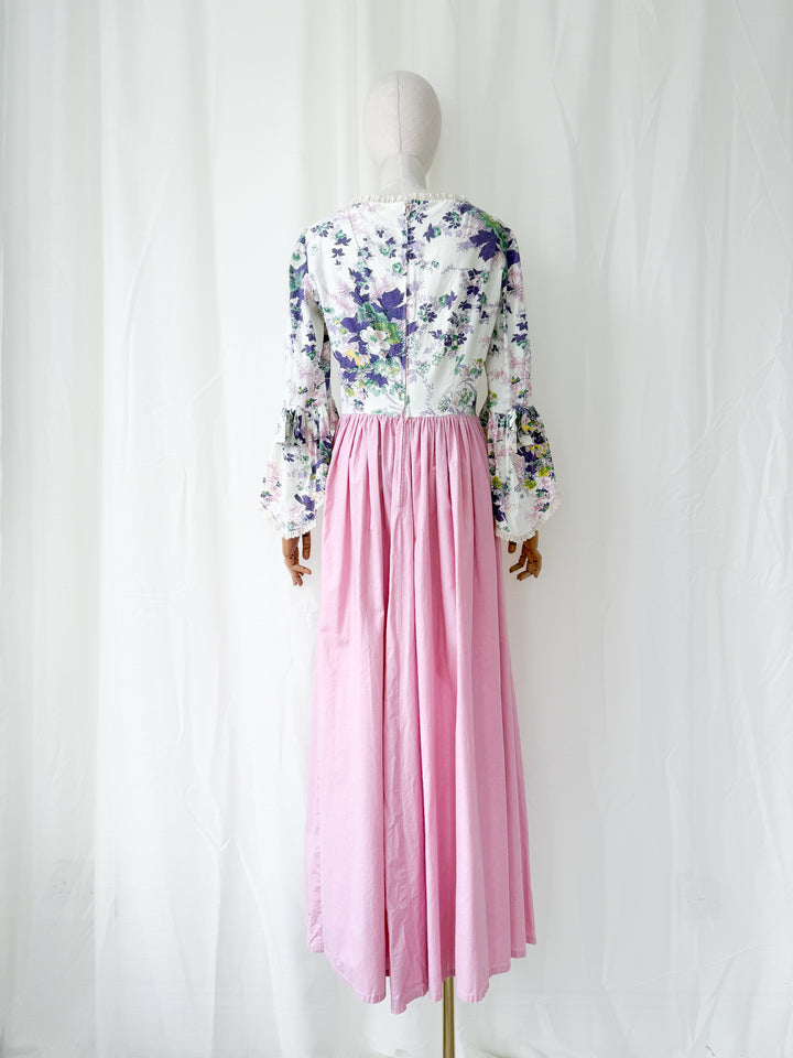 Divine Rare 1970s One of a Kind Floral Cotton Maxi Dress