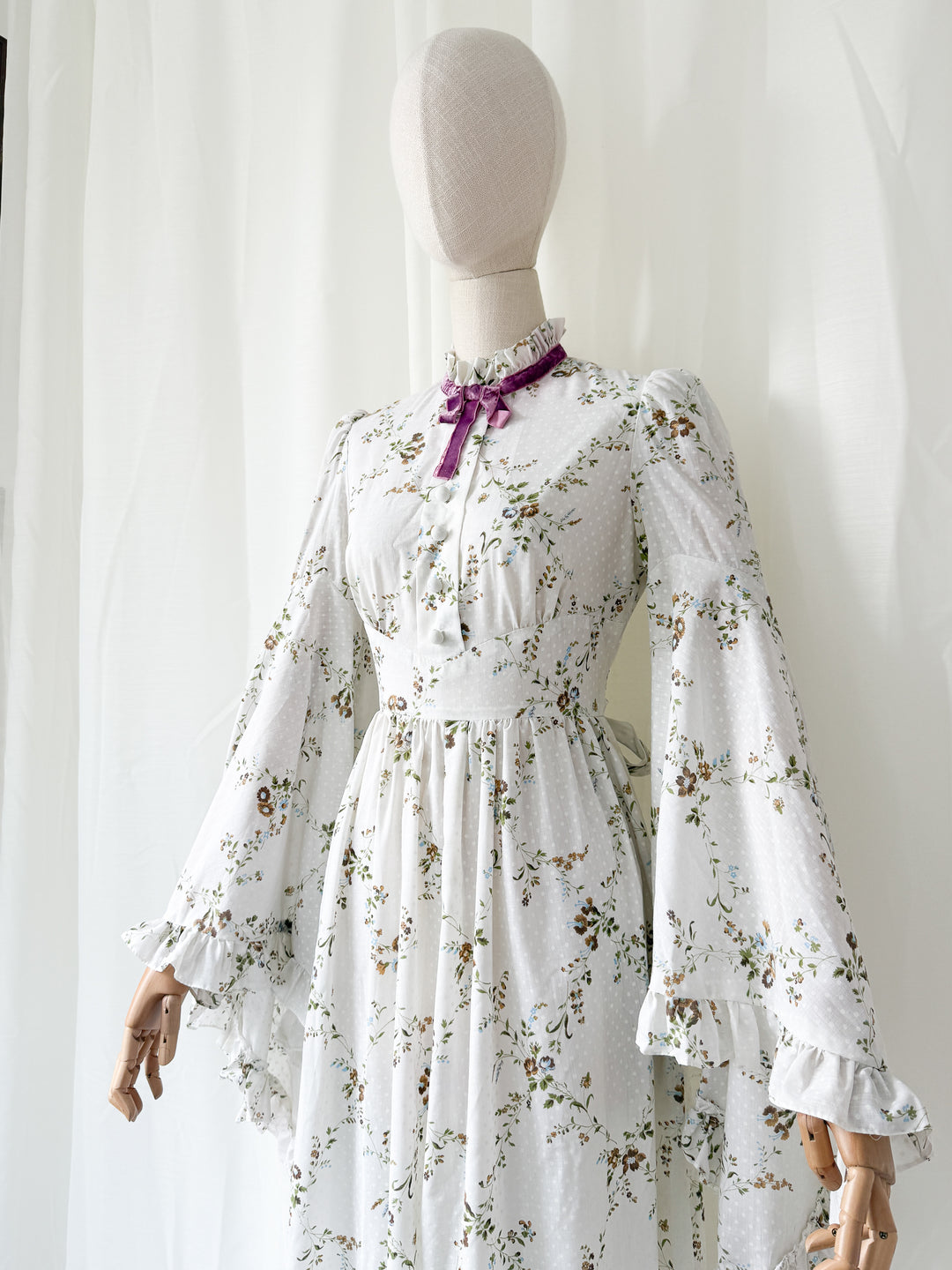 Ethereal Heavenly Angel Sleeve 1970s Cotton Maxi Dress