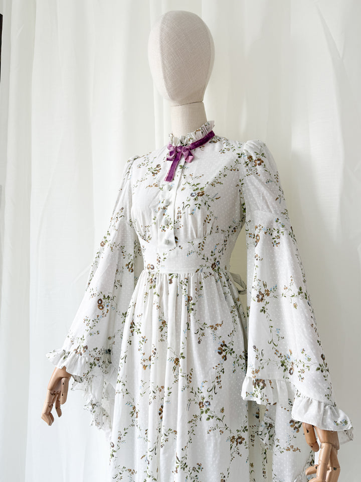 Ethereal Heavenly Angel Sleeve 1970s Cotton Maxi Dress