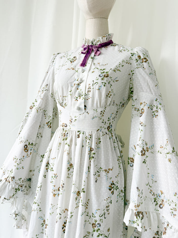 Ethereal Heavenly Angel Sleeve 1970s Cotton Maxi Dress