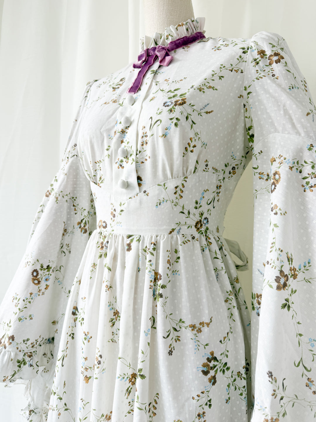 Ethereal Heavenly Angel Sleeve 1970s Cotton Maxi Dress