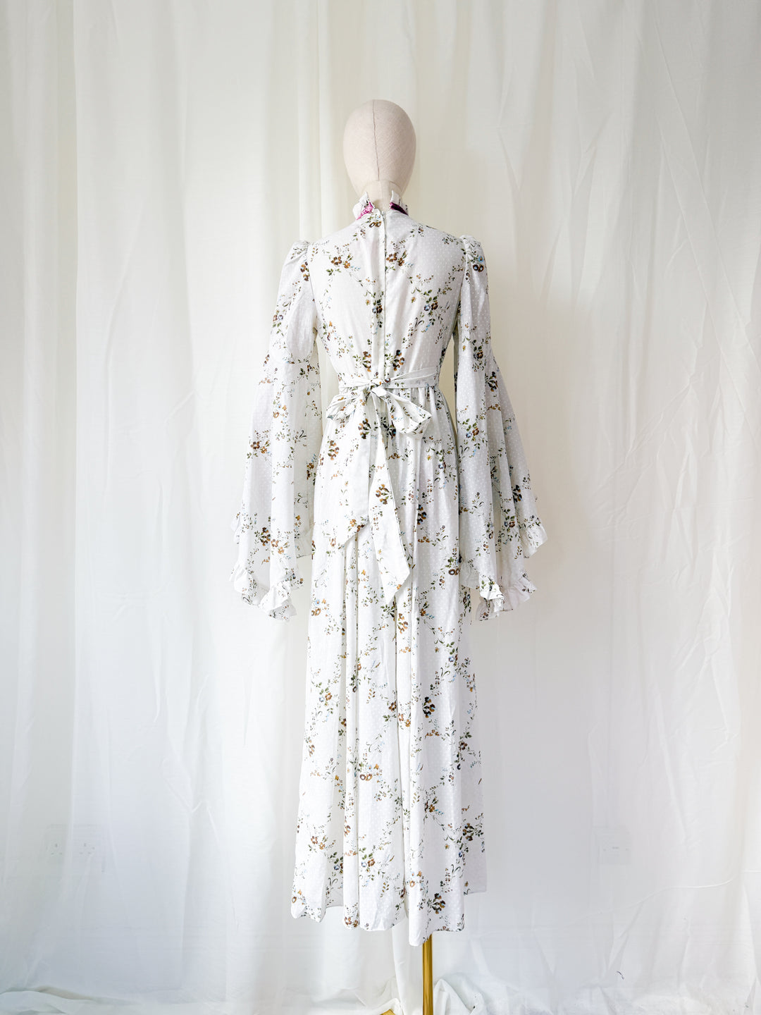 Ethereal Heavenly Angel Sleeve 1970s Cotton Maxi Dress