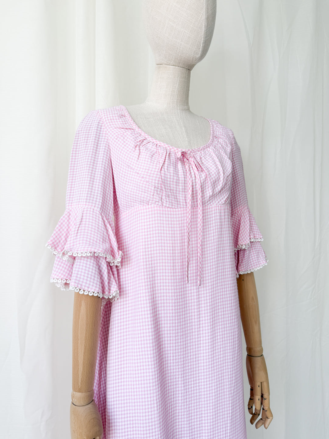Cute Rare 1970s Richard Shops Pink Gingham Cotton Maxi Dress