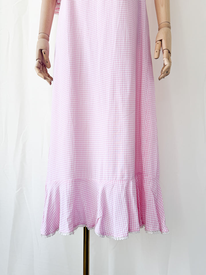 Cute Rare 1970s Richard Shops Pink Gingham Cotton Maxi Dress