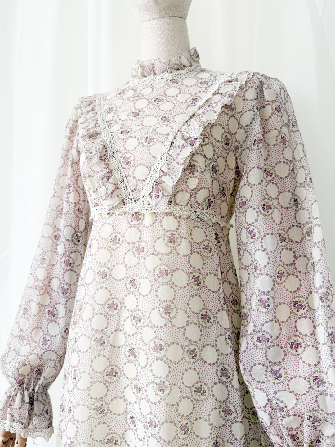 Beautiful Ethereal 1970s Floral Cotton Lace Trimmed Maxi Dress by Peterson Maid