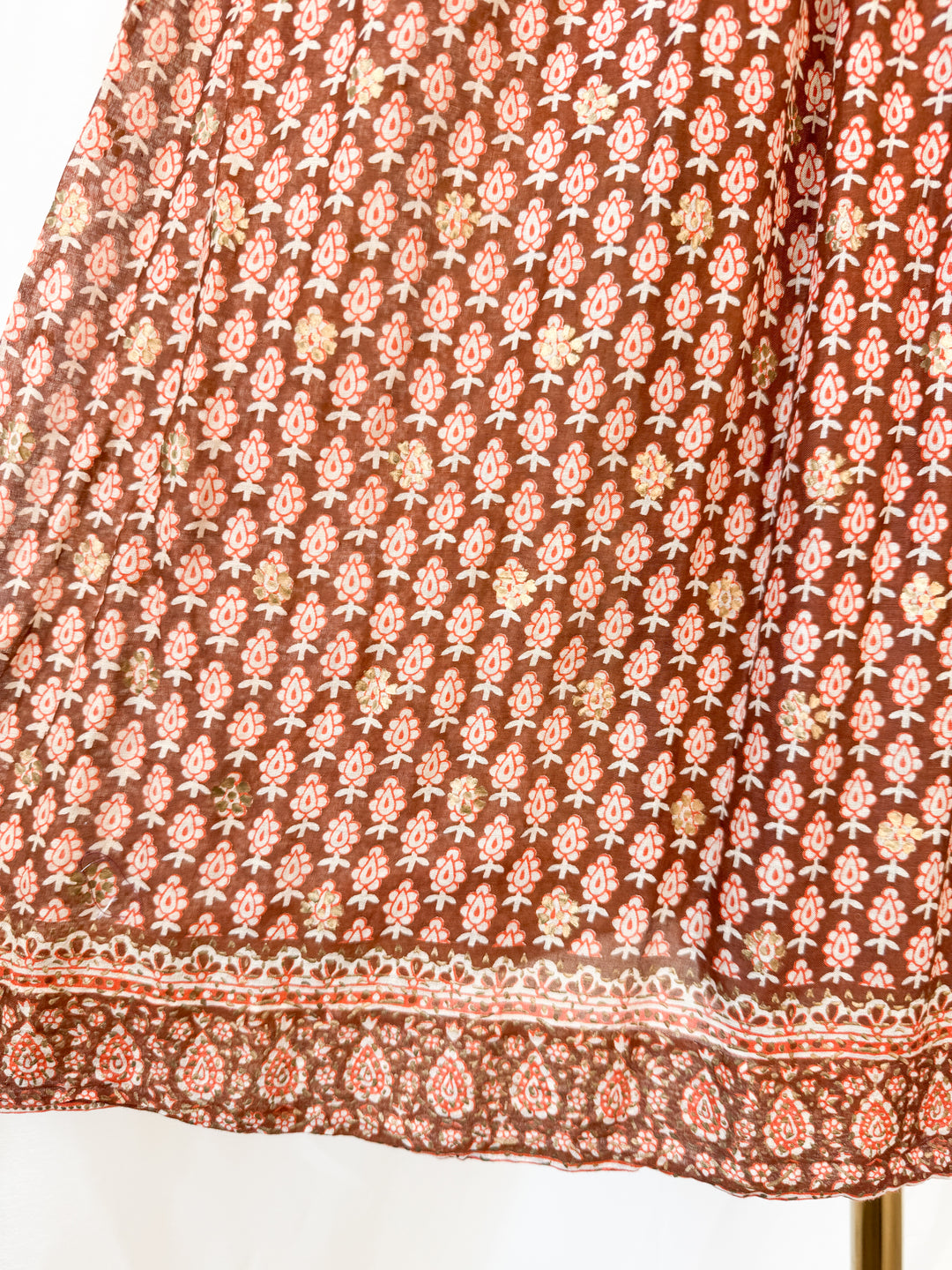 Insane Holy Grail Rare 1970s  Indian Cotton Gauze Block Print Gold Stamp Maxi Dress