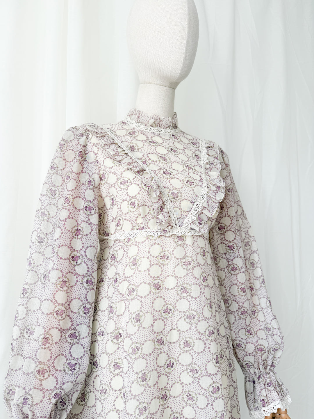 Beautiful Ethereal 1970s Floral Cotton Lace Trimmed Maxi Dress by Peterson Maid