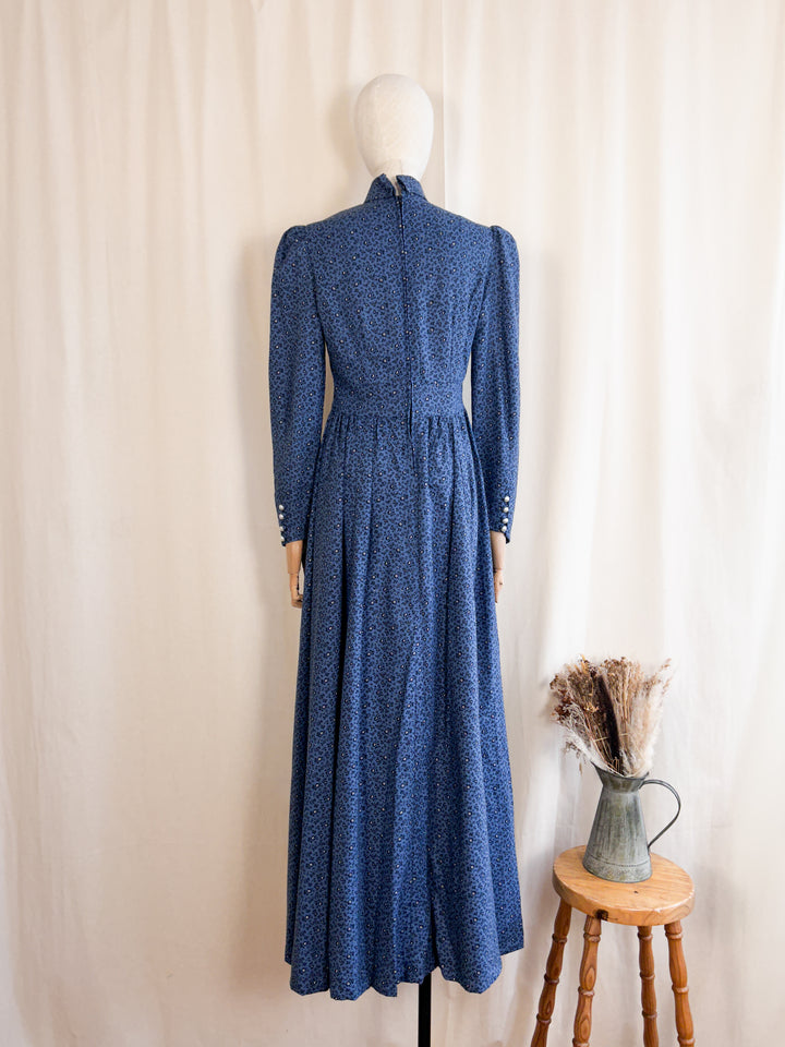 Enchanting Moody Blue 70s Cotton Maxi Dress