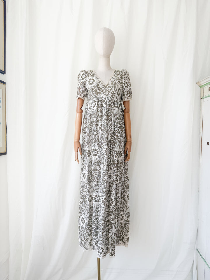 Utterly Gorgeous 1970s Full Cotton Lace Maxi Dress