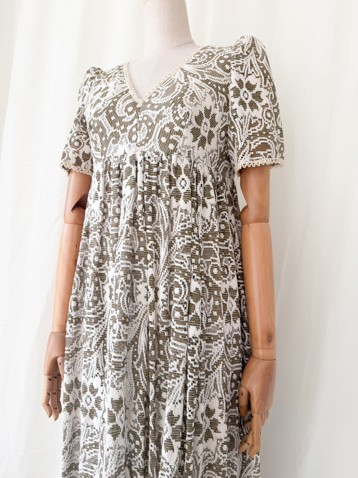 Utterly Gorgeous 1970s Full Cotton Lace Maxi Dress