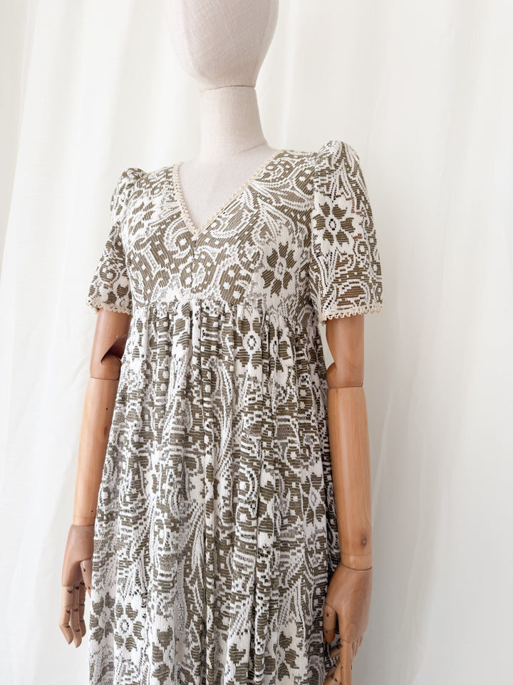 Utterly Gorgeous 1970s Full Cotton Lace Maxi Dress