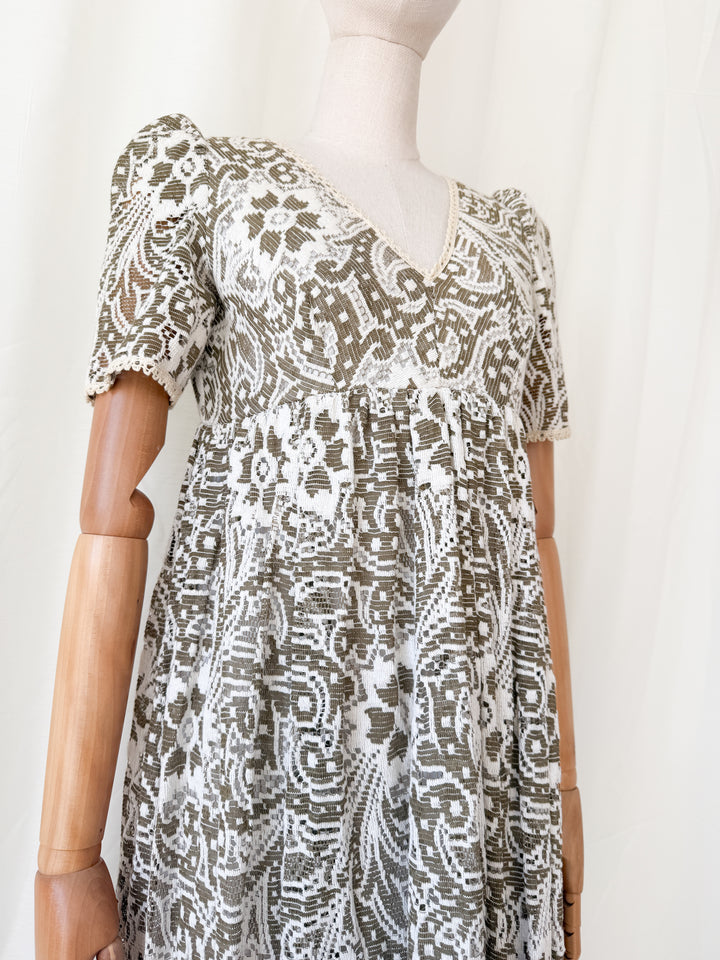Utterly Gorgeous 1970s Full Cotton Lace Maxi Dress