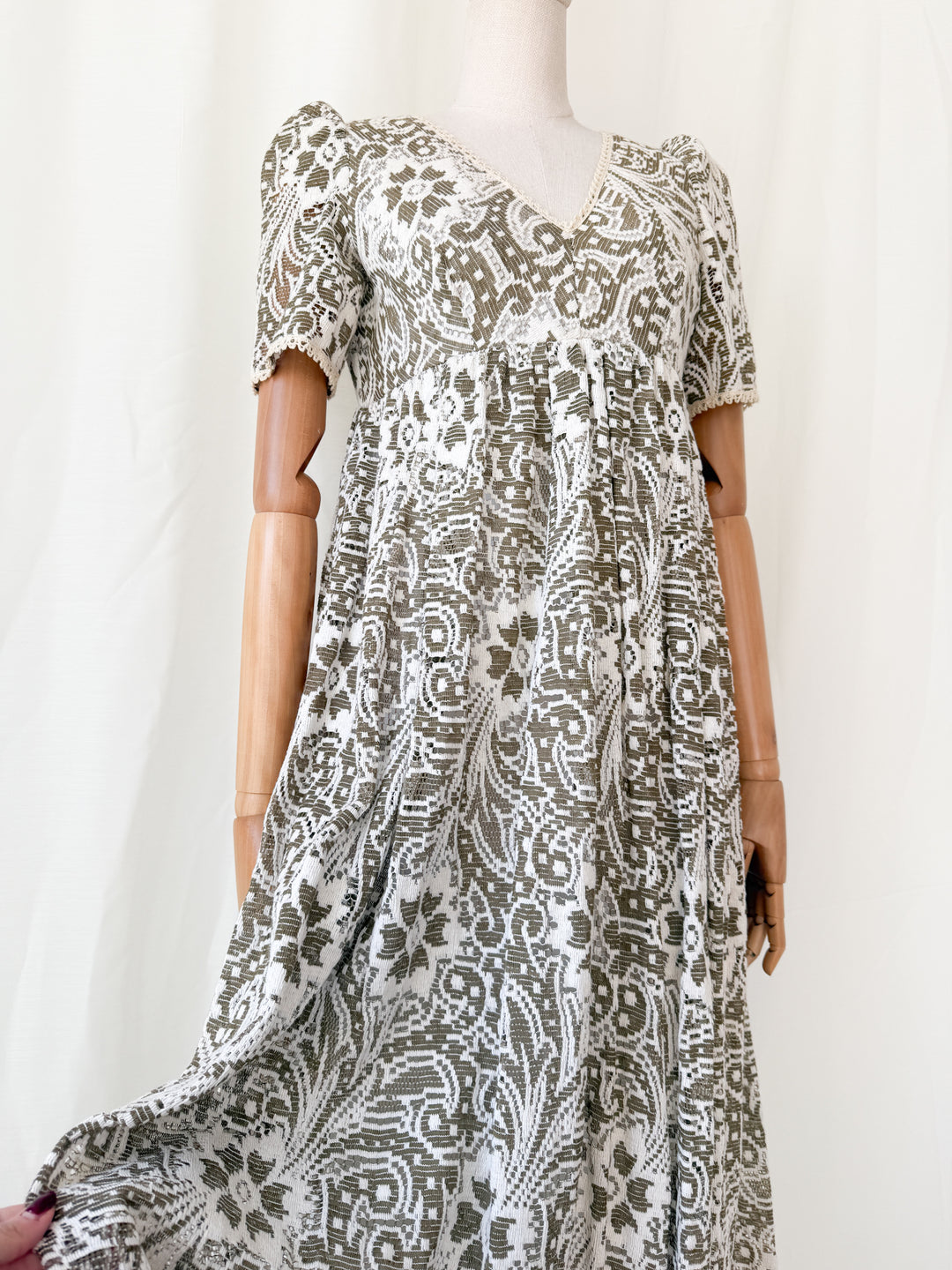 Utterly Gorgeous 1970s Full Cotton Lace Maxi Dress