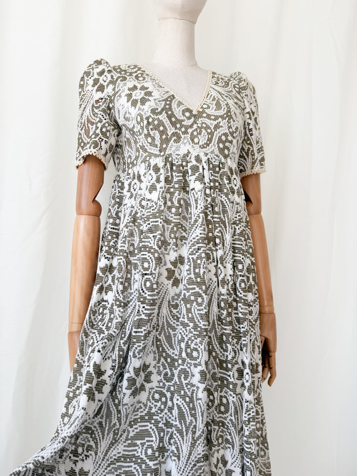 Utterly Gorgeous 1970s Full Cotton Lace Maxi Dress
