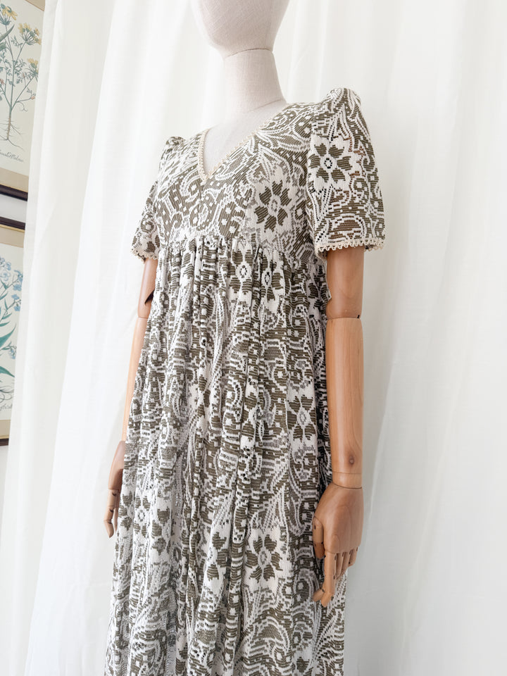 Utterly Gorgeous 1970s Full Cotton Lace Maxi Dress