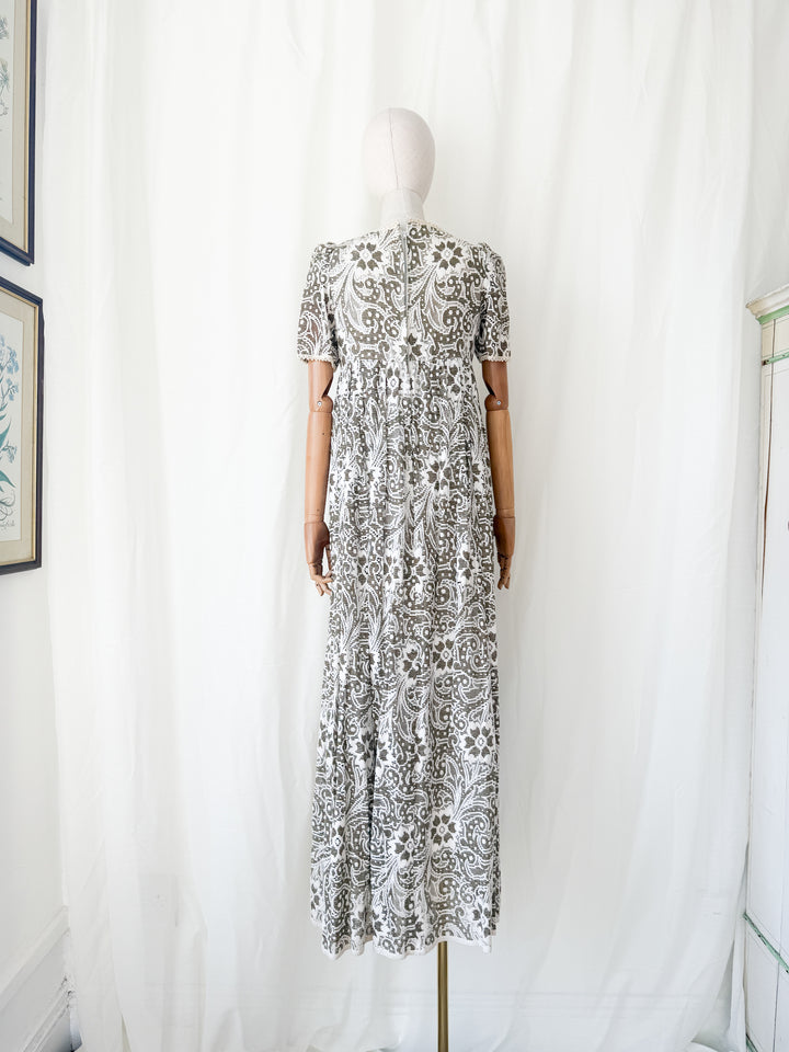 Utterly Gorgeous 1970s Full Cotton Lace Maxi Dress