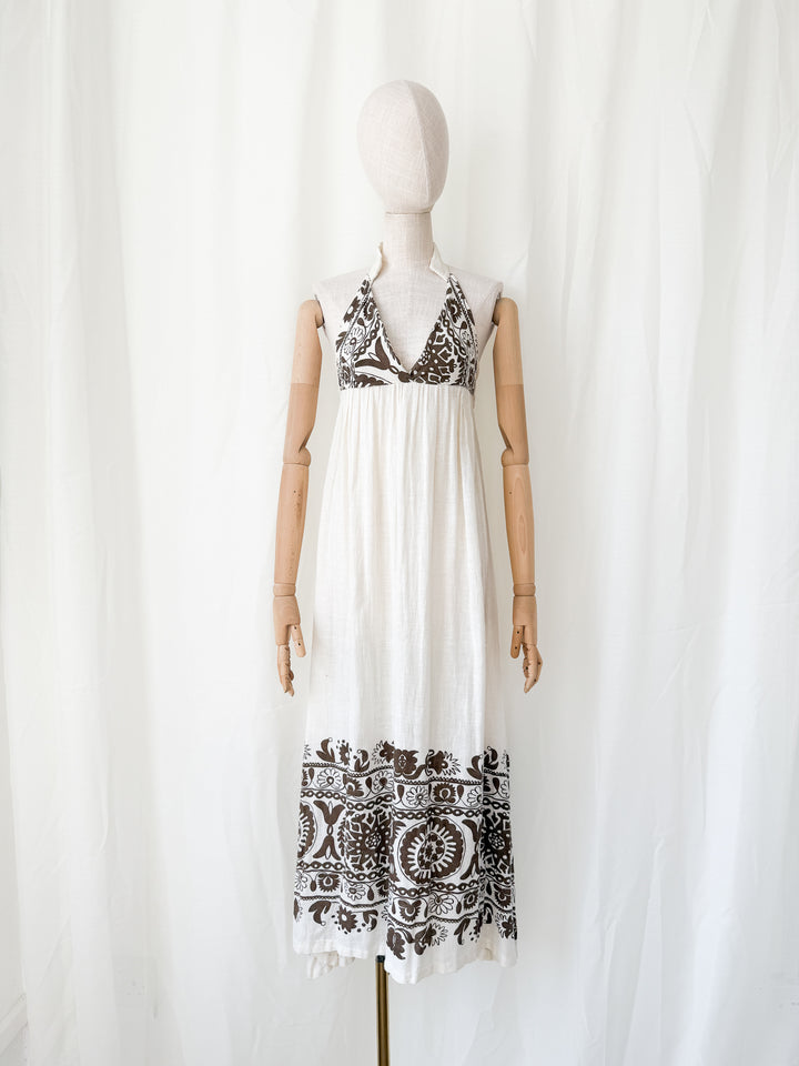 Divine Precious Earlybird Muslin Cotton 1970s Bohemian Maxi Dress
