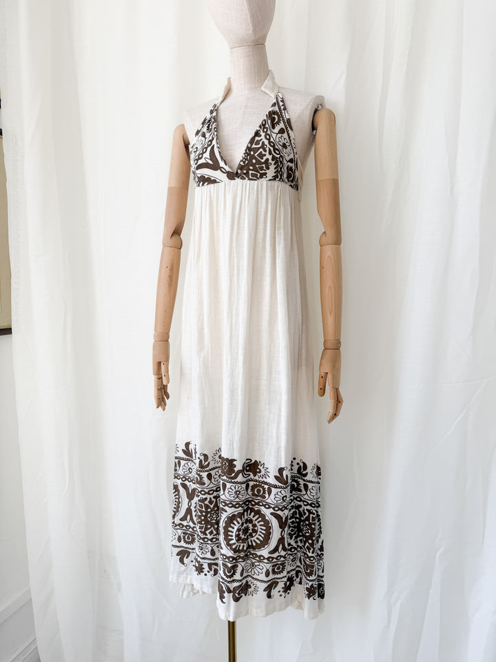 Divine Precious Earlybird Muslin Cotton 1970s Bohemian Maxi Dress