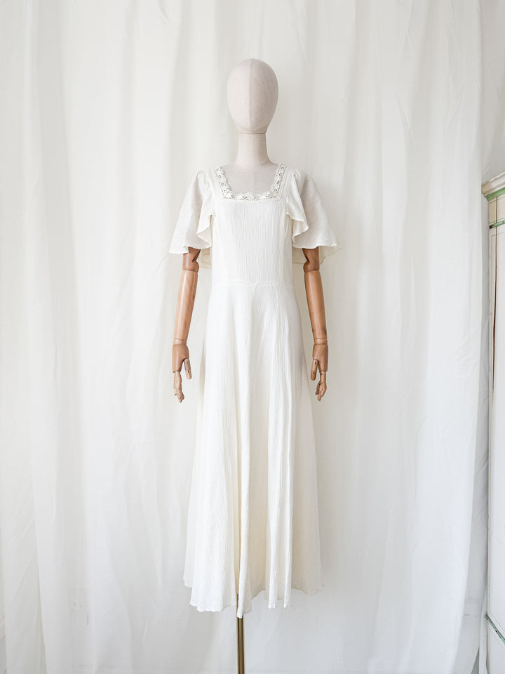 Beyond Beautiful 1970s Bohemian Cheesecloth Cotton Maxi Dress