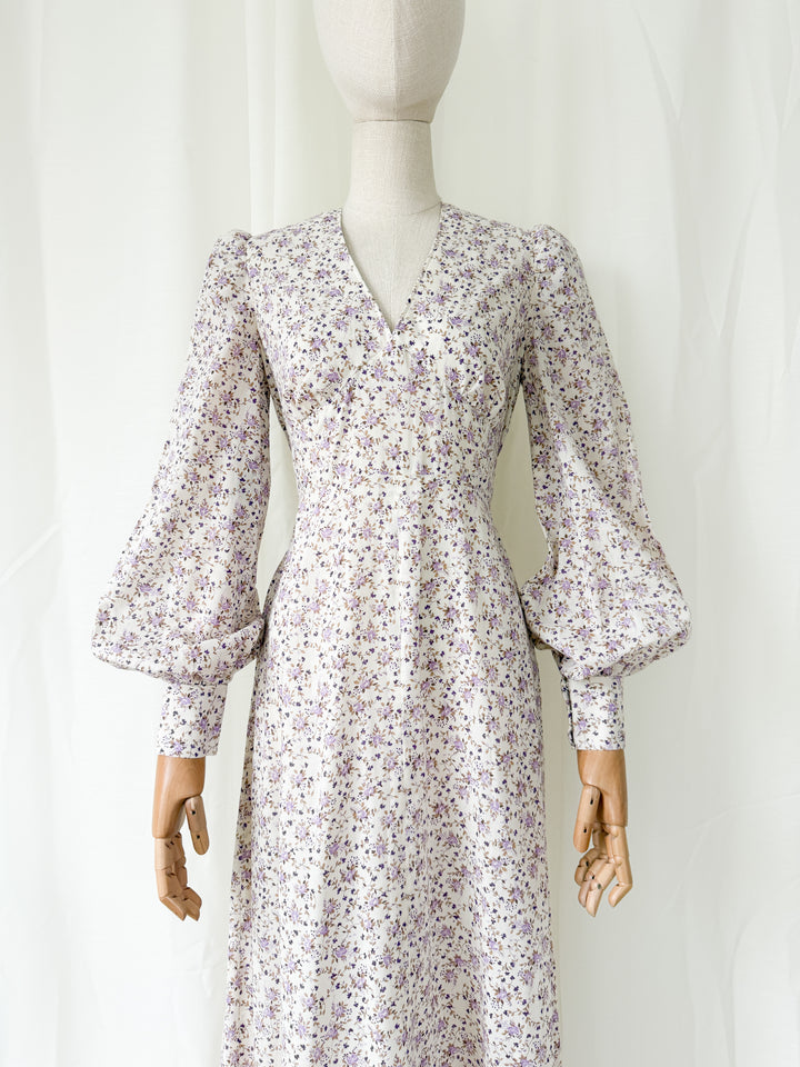 Divine Romantic 1970s Lilac Floral Cotton Maxi Dress