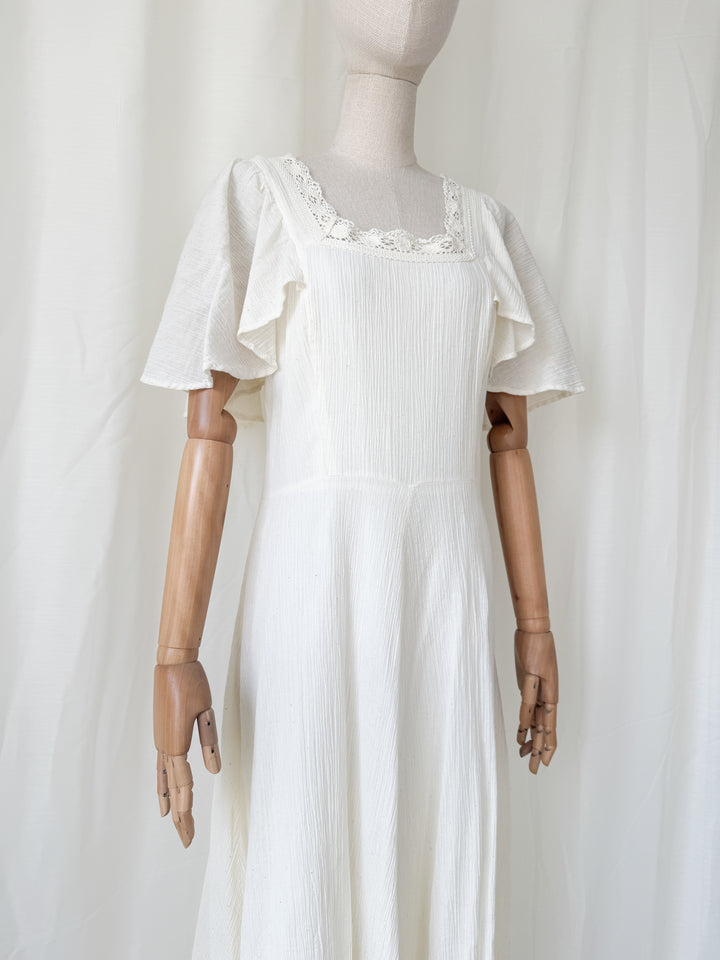 Beyond Beautiful 1970s Bohemian Cheesecloth Cotton Maxi Dress