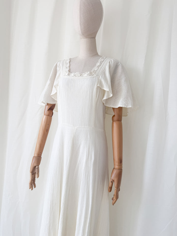 Beyond Beautiful 1970s Bohemian Cheesecloth Cotton Maxi Dress