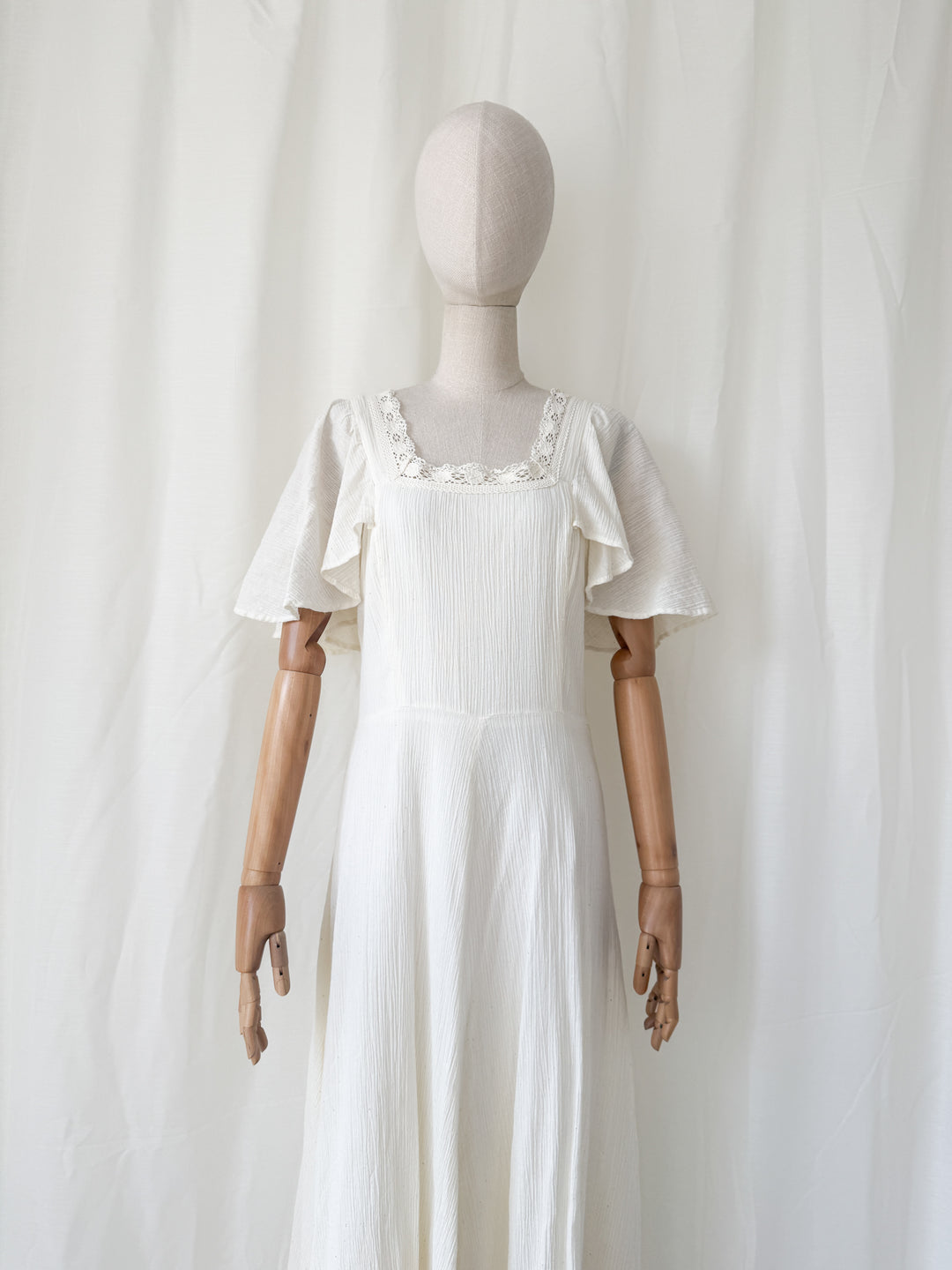 Beyond Beautiful 1970s Bohemian Cheesecloth Cotton Maxi Dress