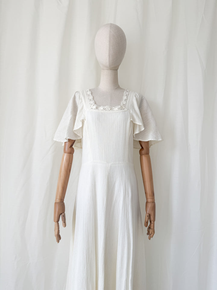 Beyond Beautiful 1970s Bohemian Cheesecloth Cotton Maxi Dress