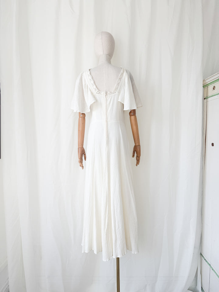 Beyond Beautiful 1970s Bohemian Cheesecloth Cotton Maxi Dress