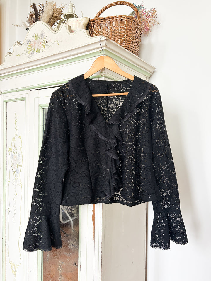 Onyx 70s Black Lace Blouse