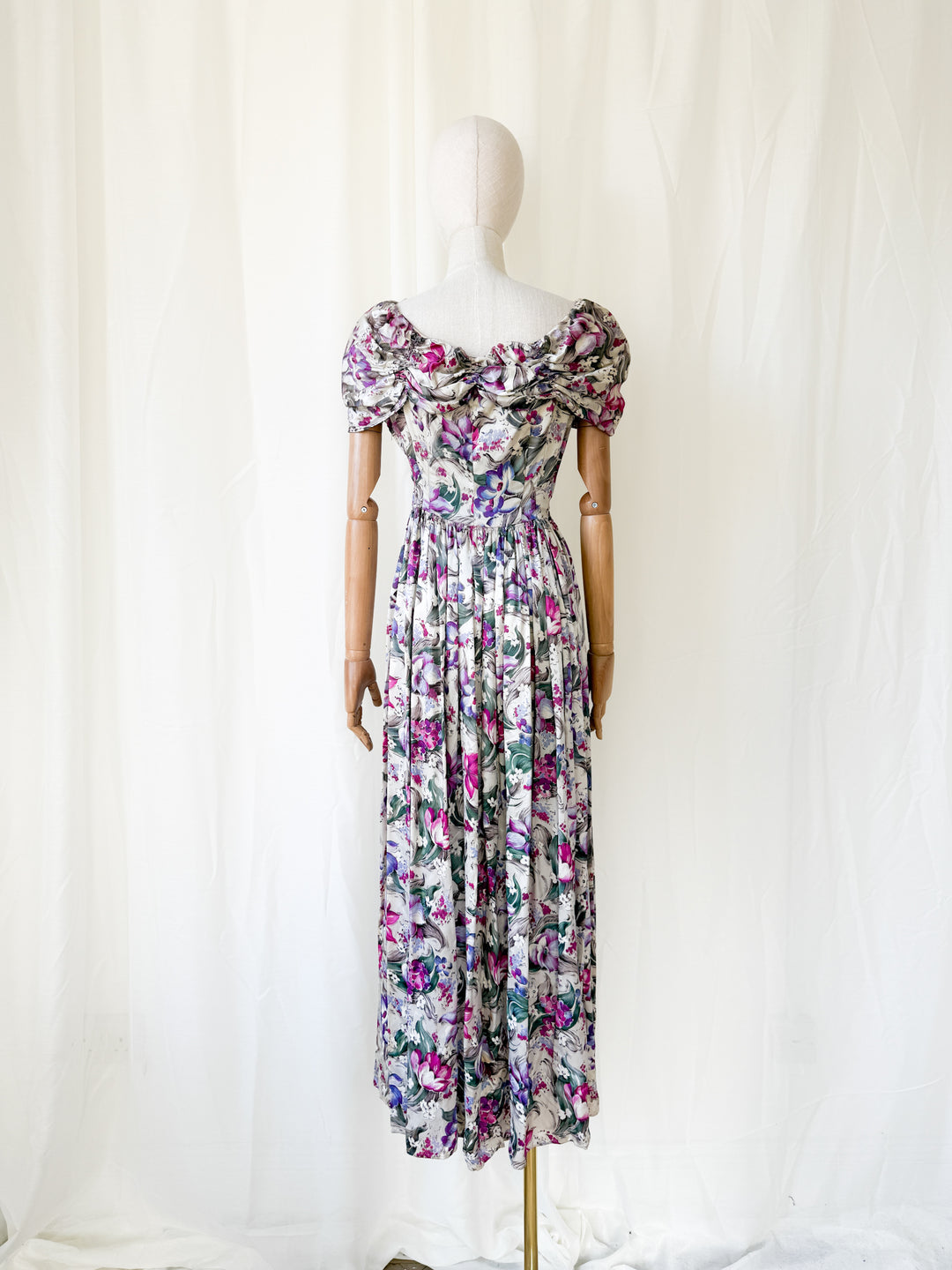 Insanely Precious Rare 1940s Floral Satin Rayon Floral Maxi Dress
