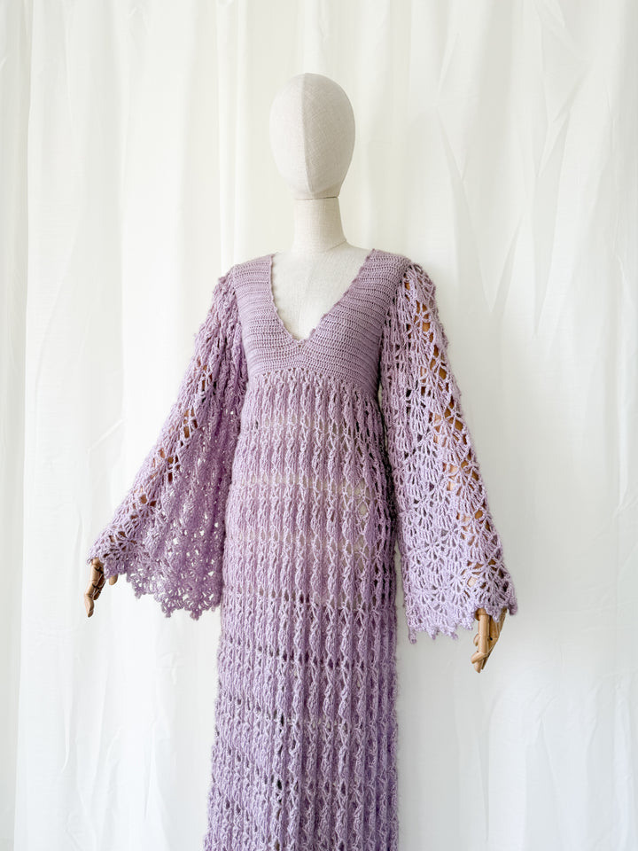 Holy Grail Precious Rare 1970s Lilac Crochet Maxi Dress