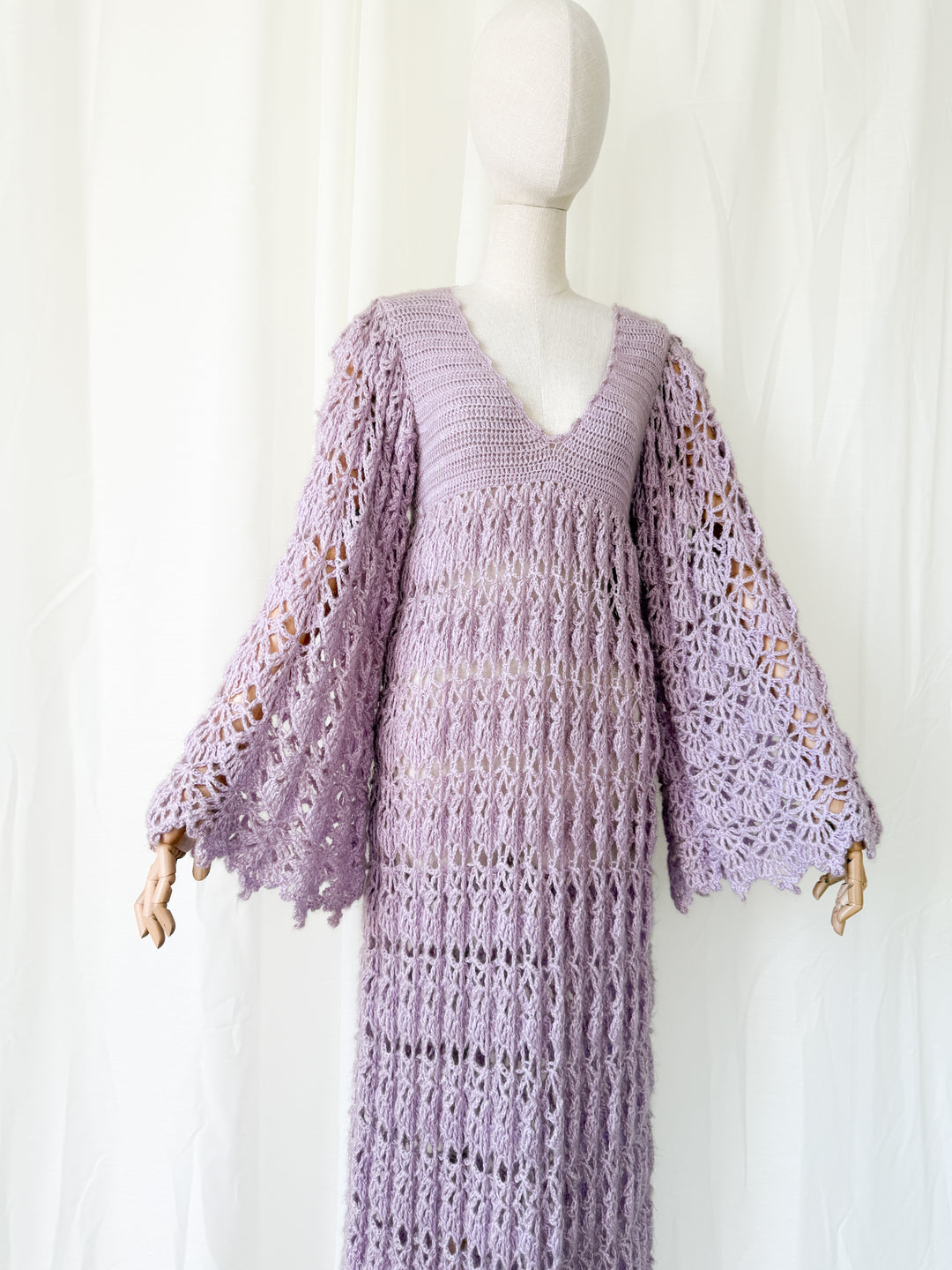 Holy Grail Precious Rare 1970s Lilac Crochet Maxi Dress