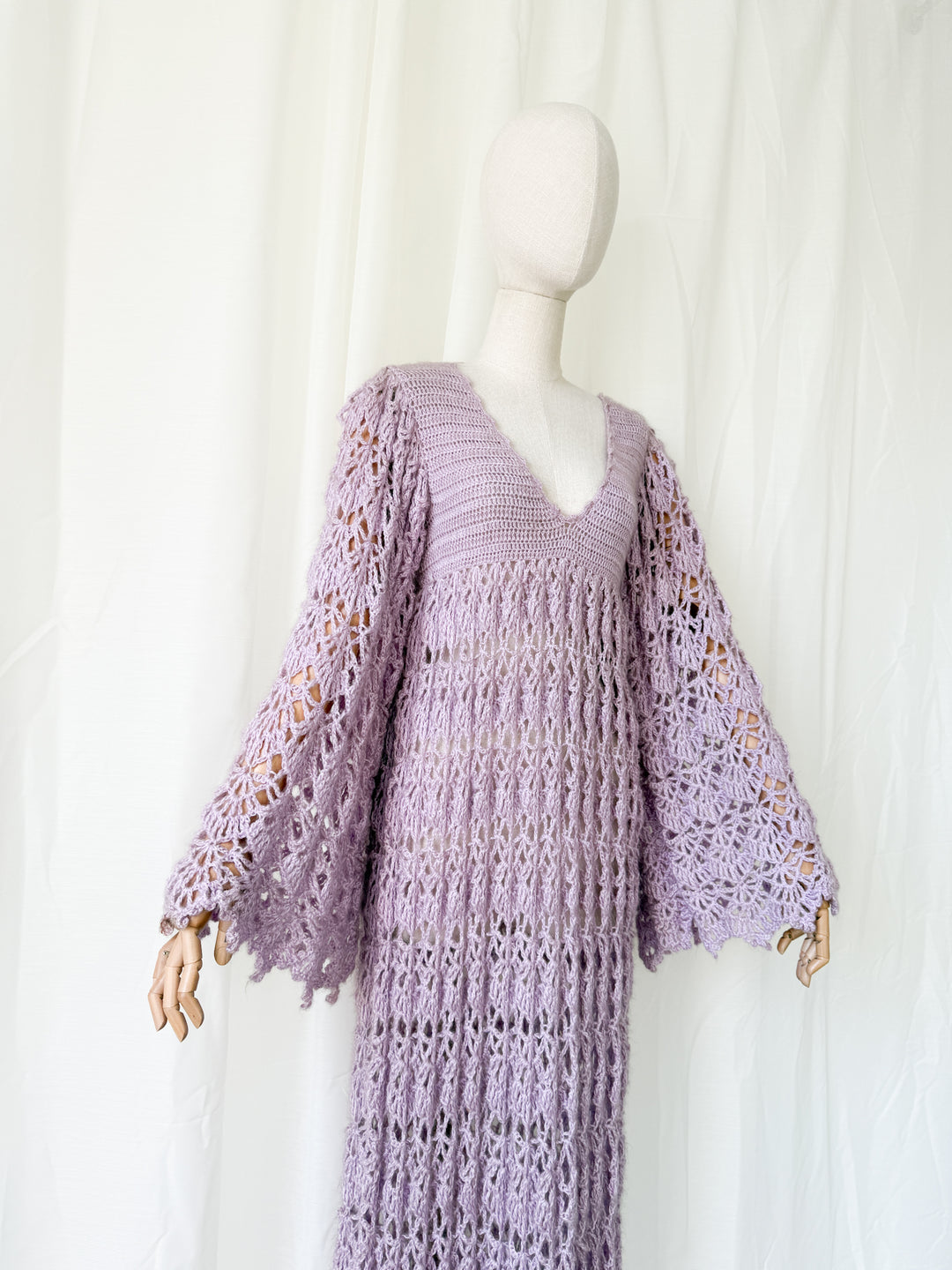 Holy Grail Precious Rare 1970s Lilac Crochet Maxi Dress