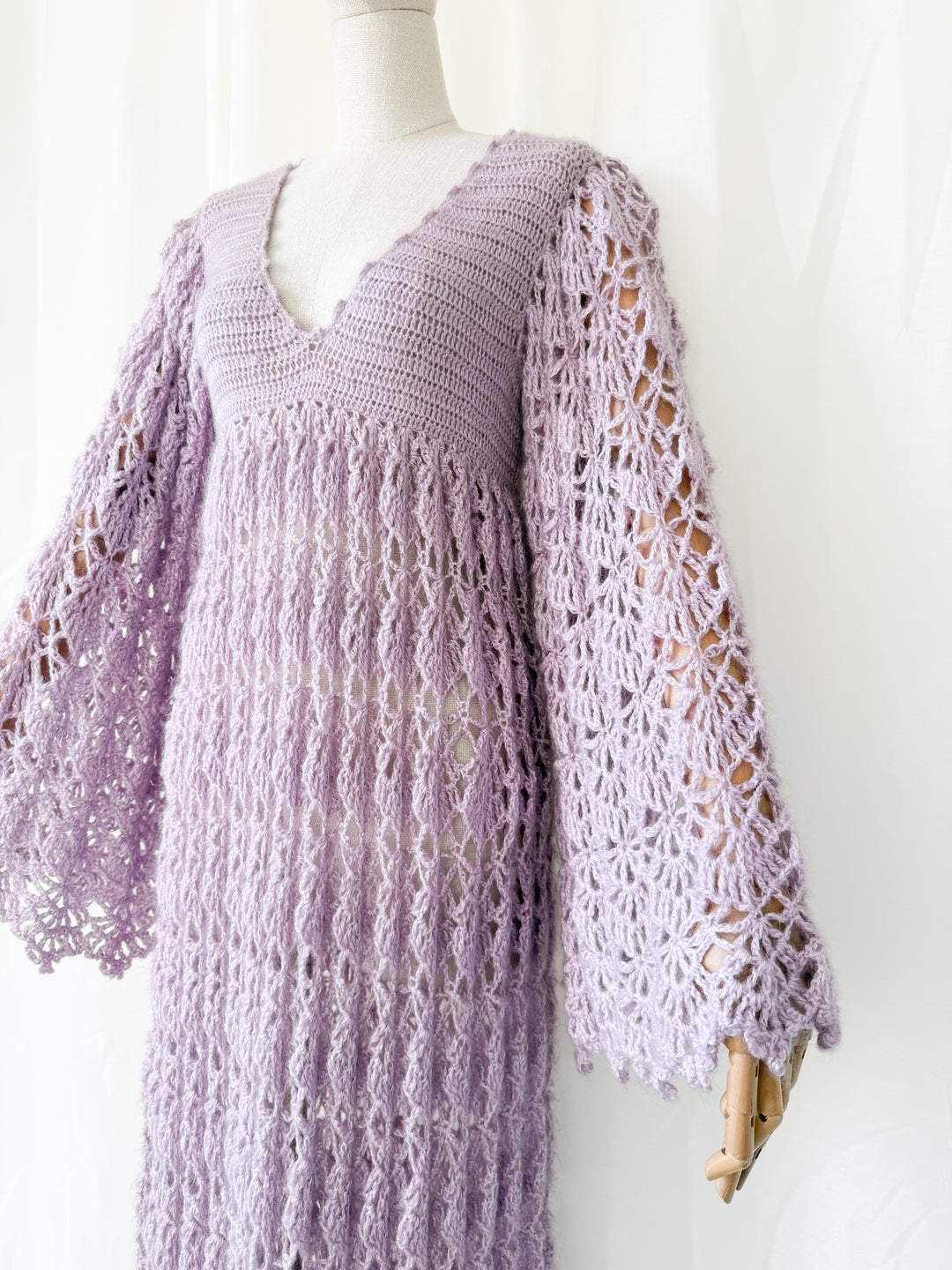 Holy Grail Precious Rare 1970s Lilac Crochet Maxi Dress