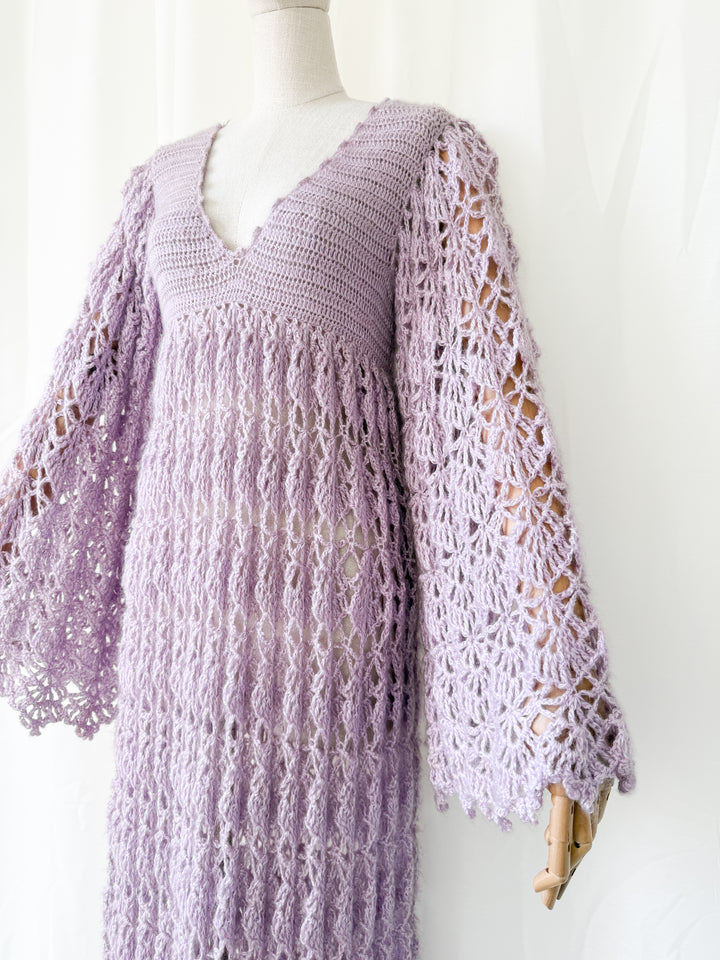 Holy Grail Precious Rare 1970s Lilac Crochet Maxi Dress