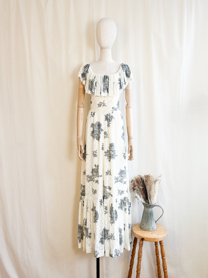 Whimsical Heavenly 70s Lace Maxi Dress